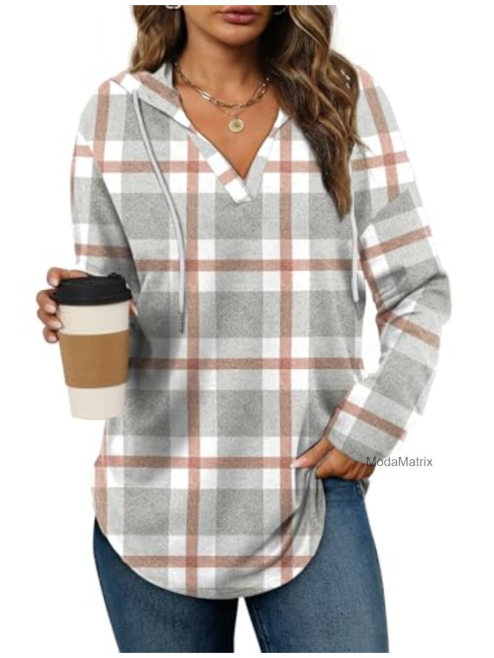 Womens Oversized Pullover Hoodie V-Neck Long Sleeve Loose Fit Casual Sweatshirt
